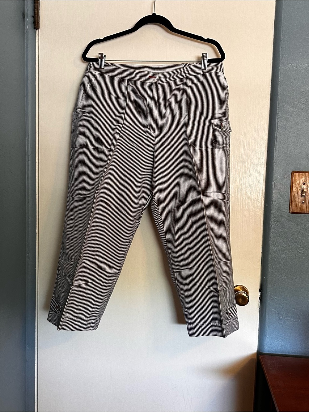 Chico's Black & White Pinstripe Cargo Capris